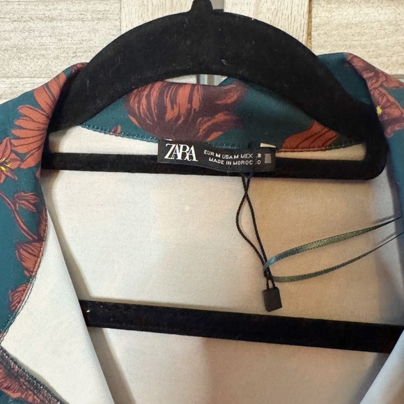 Zara Floral Long Sleeve Mini Dress - Green and Brown. NWOT. Boho. Poly/Stretch - Picture 11 of 11